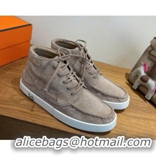 Unique Style Hermes Suede High top Sneakers Powder Grey 2026 HS030401