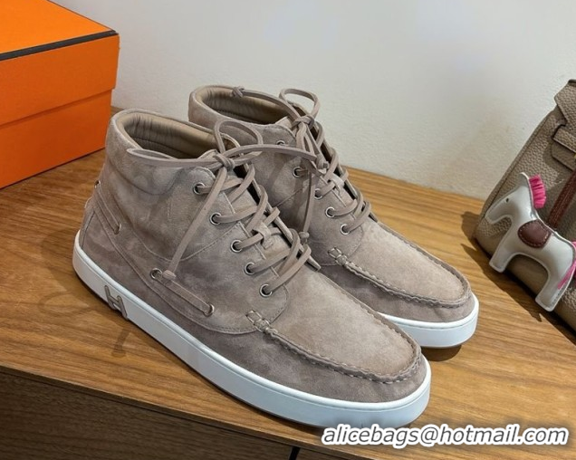 Unique Style Hermes Suede High top Sneakers Powder Grey 2026 HS030401