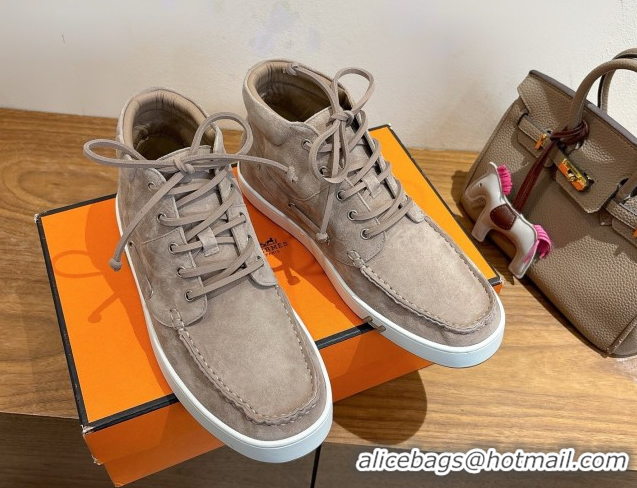 Unique Style Hermes Suede High top Sneakers Powder Grey 2026 HS030401