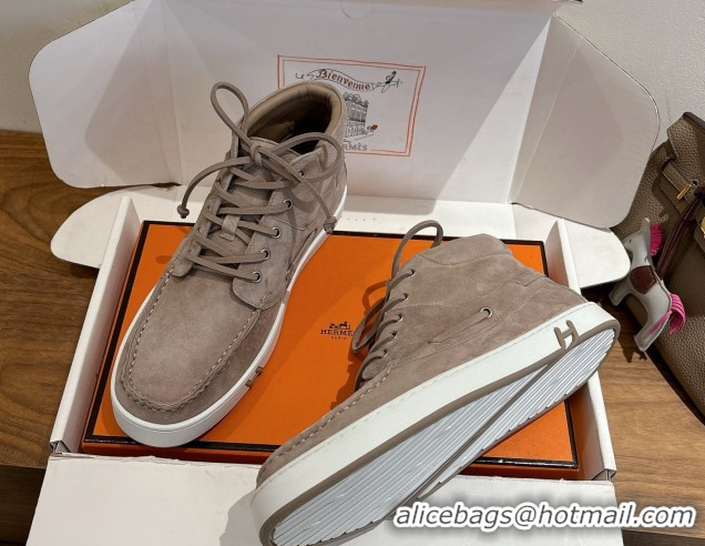 Unique Style Hermes Suede High top Sneakers Powder Grey 2026 HS030401