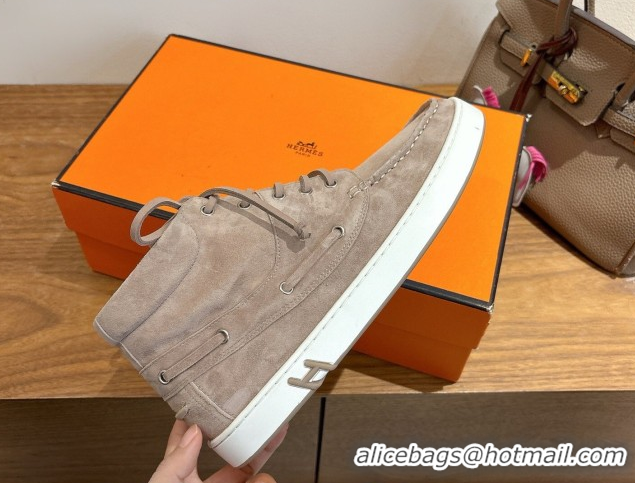 Unique Style Hermes Suede High top Sneakers Powder Grey 2026 HS030401