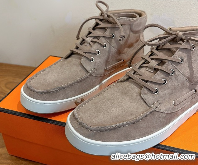 Unique Style Hermes Suede High top Sneakers Powder Grey 2026 HS030401