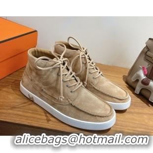 Popular Style Hermes Suede High top Sneakers Beige1 2026 HS030401