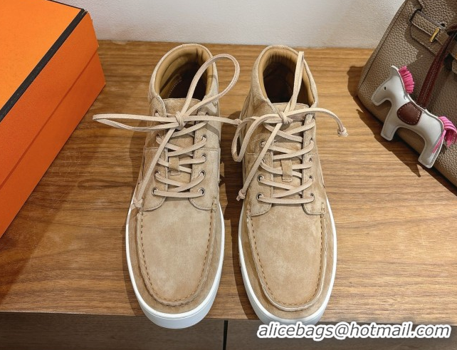Popular Style Hermes Suede High top Sneakers Beige1 2026 HS030401