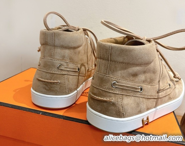 Popular Style Hermes Suede High top Sneakers Beige1 2026 HS030401