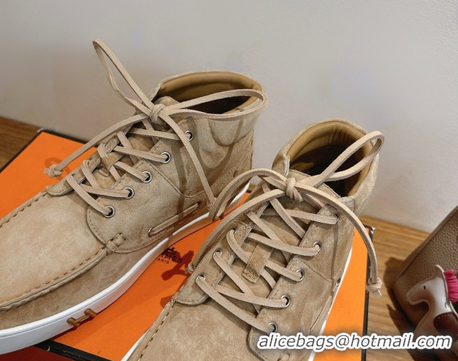 Popular Style Hermes Suede High top Sneakers Beige1 2026 HS030401