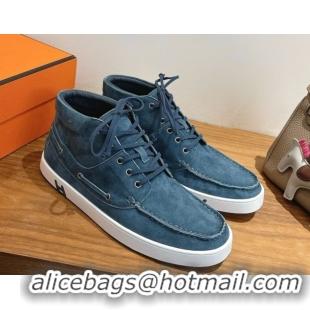 Best Quality Hermes Suede High top Sneakers Turq Blue 2026 HS030401