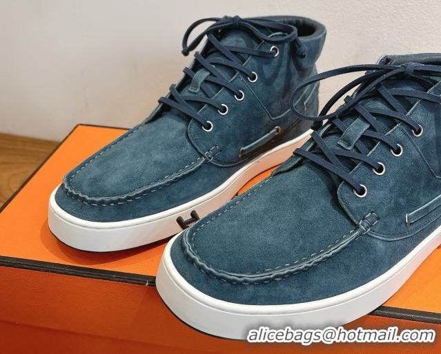 Best Quality Hermes Suede High top Sneakers Turq Blue 2026 HS030401
