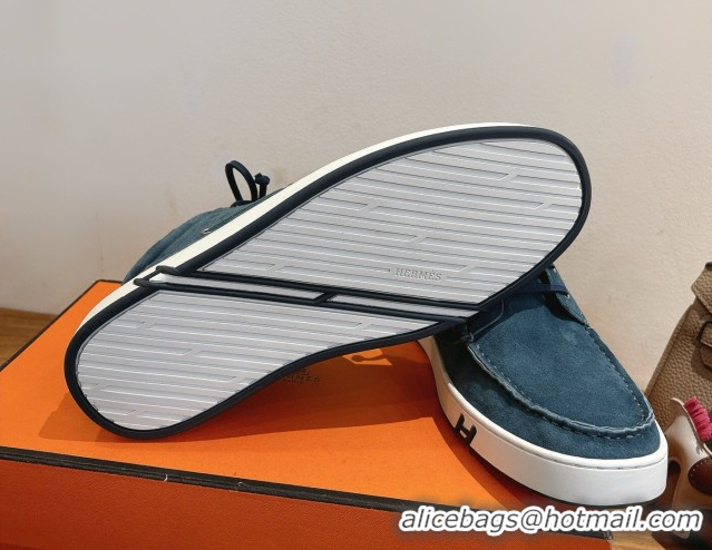 Best Quality Hermes Suede High top Sneakers Turq Blue 2026 HS030401