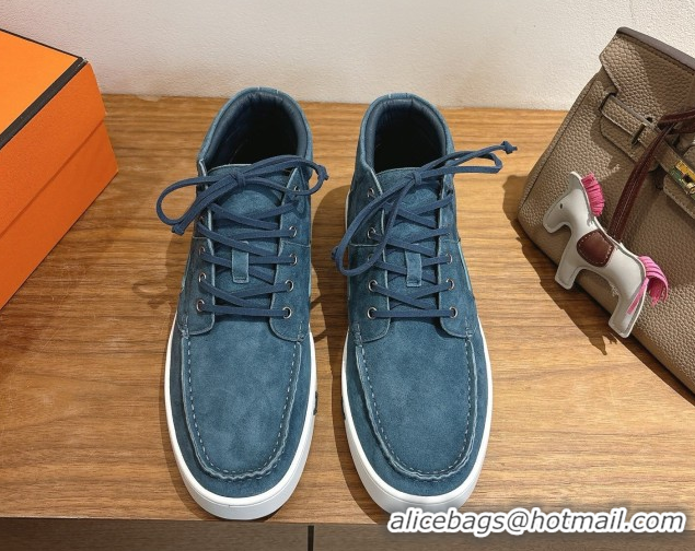 Best Quality Hermes Suede High top Sneakers Turq Blue 2026 HS030401