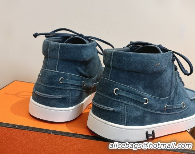 Best Quality Hermes Suede High top Sneakers Turq Blue 2026 HS030401