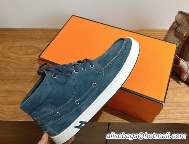 Best Quality Hermes Suede High top Sneakers Turq Blue 2026 HS030401