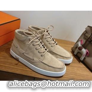 Most Popular Hermes Suede High top Sneakers Beige2 2026 HS030401