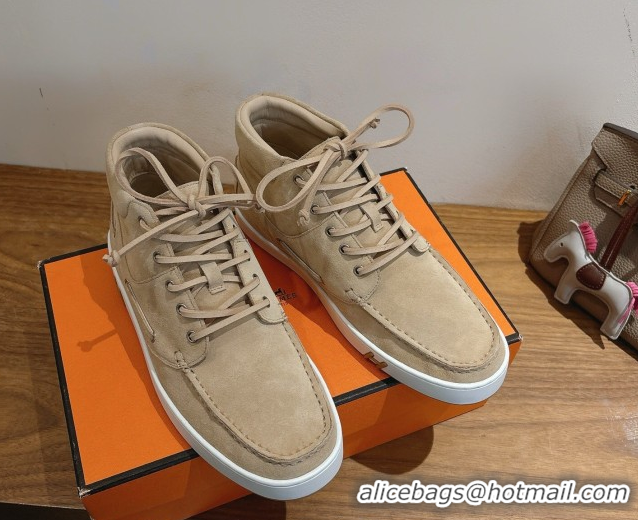 Most Popular Hermes Suede High top Sneakers Beige2 2026 HS030401