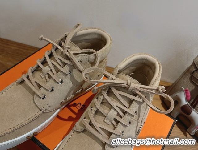 Most Popular Hermes Suede High top Sneakers Beige2 2026 HS030401