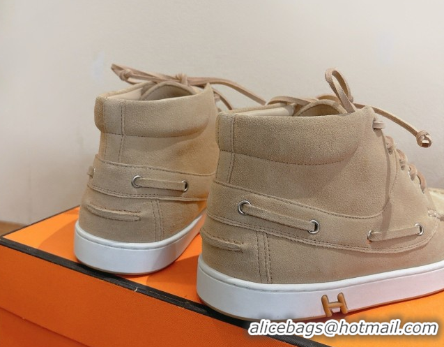 Most Popular Hermes Suede High top Sneakers Beige2 2026 HS030401