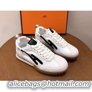Durable Hermes Jet Sneakers in Leather & Suede White/Black 2026 6031601