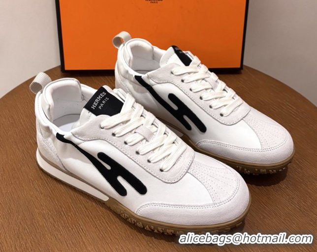 Durable Hermes Jet Sneakers in Leather & Suede White/Black 2026 6031601