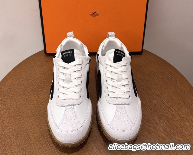 Durable Hermes Jet Sneakers in Leather & Suede White/Black 2026 6031601