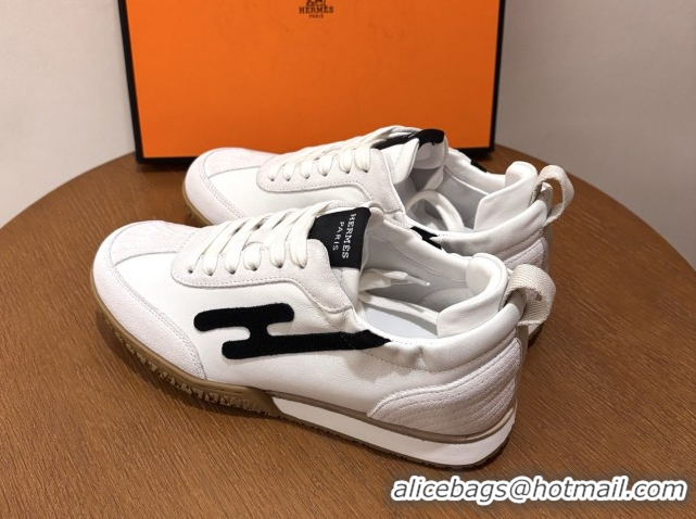 Durable Hermes Jet Sneakers in Leather & Suede White/Black 2026 6031601