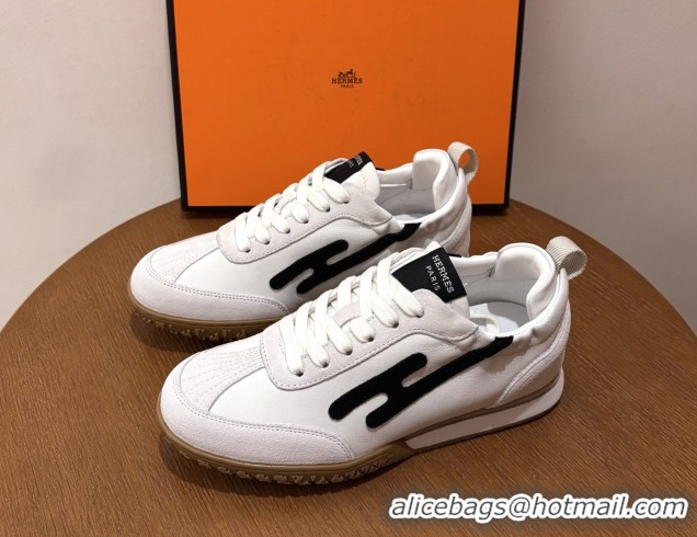 Durable Hermes Jet Sneakers in Leather & Suede White/Black 2026 6031601
