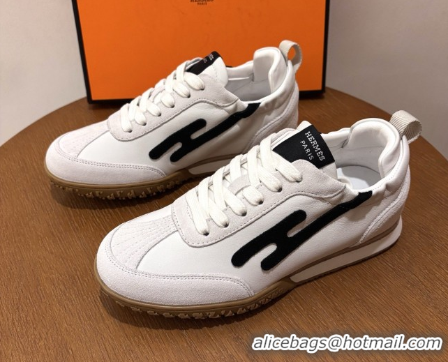 Durable Hermes Jet Sneakers in Leather & Suede White/Black 2026 6031601