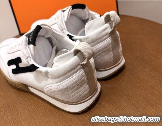 Durable Hermes Jet Sneakers in Leather & Suede White/Black 2026 6031601