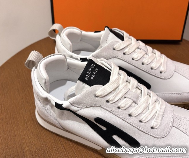 Durable Hermes Jet Sneakers in Leather & Suede White/Black 2026 6031601