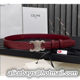 Top Quality Celine Medium TRIOMPHE Belt in Taurillon Leather 2.5cm CE0214 Burgundy/Silver 2025