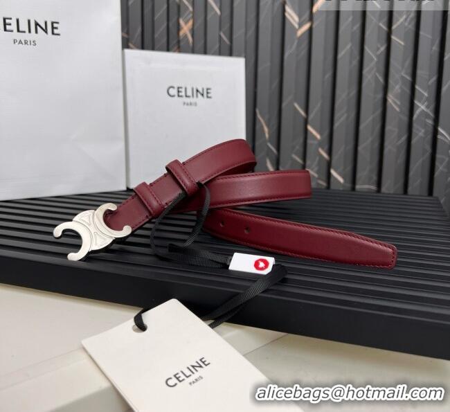 Top Quality Celine Medium TRIOMPHE Belt in Taurillon Leather 2.5cm CE0214 Burgundy/Silver 2025
