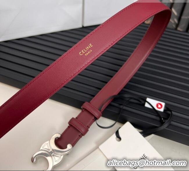 Top Quality Celine Medium TRIOMPHE Belt in Taurillon Leather 2.5cm CE0214 Burgundy/Silver 2025