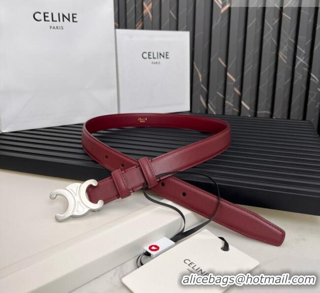 Top Quality Celine Medium TRIOMPHE Belt in Taurillon Leather 2.5cm CE0214 Burgundy/Silver 2025