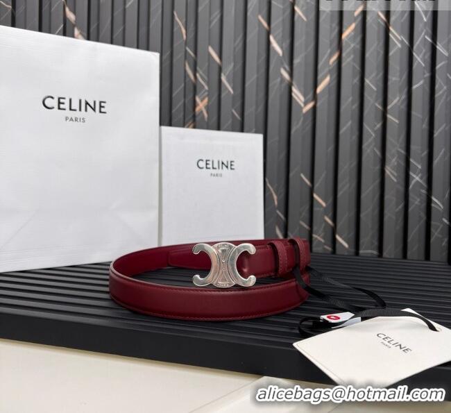 Top Quality Celine Medium TRIOMPHE Belt in Taurillon Leather 2.5cm CE0214 Burgundy/Silver 2025