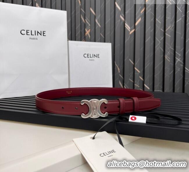 Top Quality Celine Medium TRIOMPHE Belt in Taurillon Leather 2.5cm CE0214 Burgundy/Silver 2025