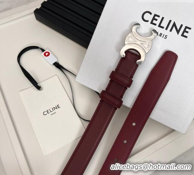 Top Quality Celine Medium TRIOMPHE Belt in Taurillon Leather 2.5cm CE0214 Burgundy/Silver 2025