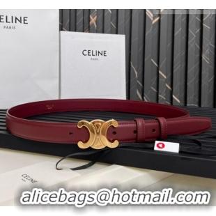 Inexpensive Celine Medium TRIOMPHE Belt in Taurillon Leather 2.5cm CE0214 Burgundy/Gold 2025