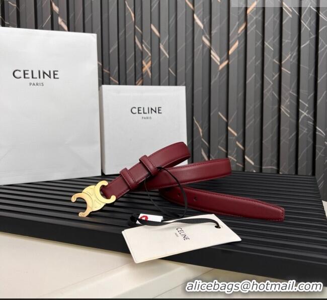 Inexpensive Celine Medium TRIOMPHE Belt in Taurillon Leather 2.5cm CE0214 Burgundy/Gold 2025