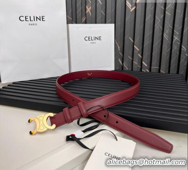 Inexpensive Celine Medium TRIOMPHE Belt in Taurillon Leather 2.5cm CE0214 Burgundy/Gold 2025