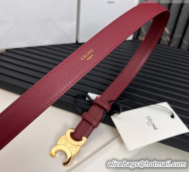 Inexpensive Celine Medium TRIOMPHE Belt in Taurillon Leather 2.5cm CE0214 Burgundy/Gold 2025