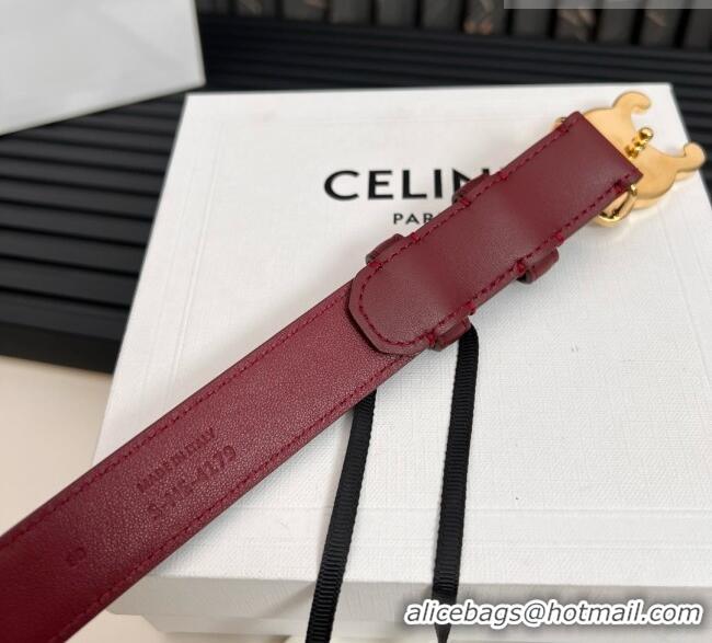 Inexpensive Celine Medium TRIOMPHE Belt in Taurillon Leather 2.5cm CE0214 Burgundy/Gold 2025