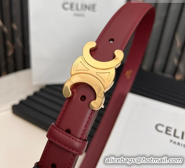 Inexpensive Celine Medium TRIOMPHE Belt in Taurillon Leather 2.5cm CE0214 Burgundy/Gold 2025