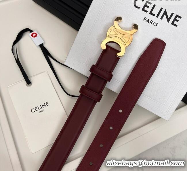 Inexpensive Celine Medium TRIOMPHE Belt in Taurillon Leather 2.5cm CE0214 Burgundy/Gold 2025