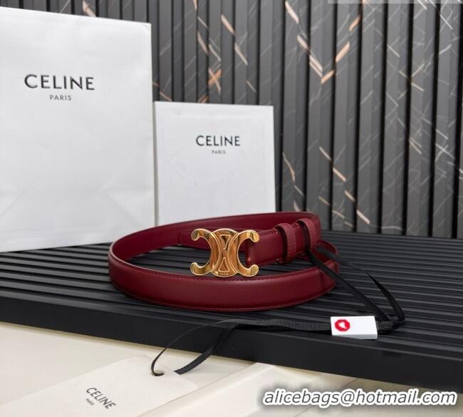 Inexpensive Celine Medium TRIOMPHE Belt in Taurillon Leather 2.5cm CE0214 Burgundy/Gold 2025