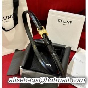 Discount Celine Crocodile Embossed Leather Belt 1.8cm with Triomphe Logo Buckle CE011001 Black 2025