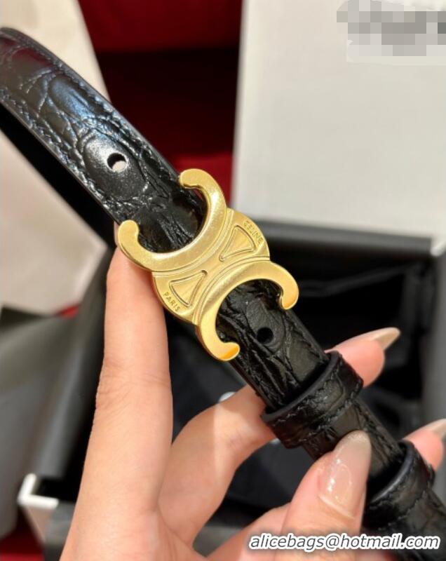 Discount Celine Crocodile Embossed Leather Belt 1.8cm with Triomphe Logo Buckle CE011001 Black 2025