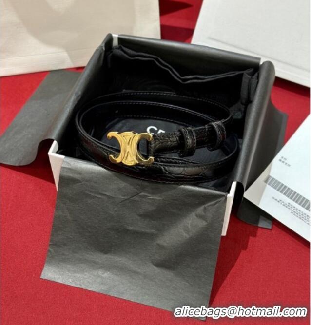 Discount Celine Crocodile Embossed Leather Belt 1.8cm with Triomphe Logo Buckle CE011001 Black 2025