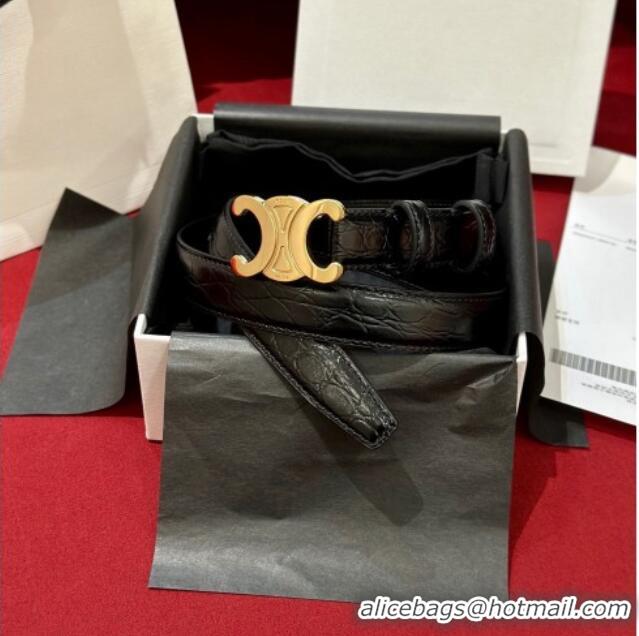 Good Quality Celine Crocodile Embossed Leather Belt 2.5cm with Triomphe Logo Buckle CE011001 Black 2025
