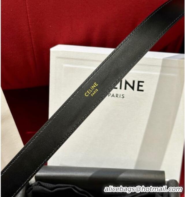 Good Quality Celine Crocodile Embossed Leather Belt 2.5cm with Triomphe Logo Buckle CE011001 Black 2025