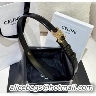 Cheap Celine Calfskin Leather Belt 2.5cm with Gold Triomphe Logo Buckle CE011001 Black 2025