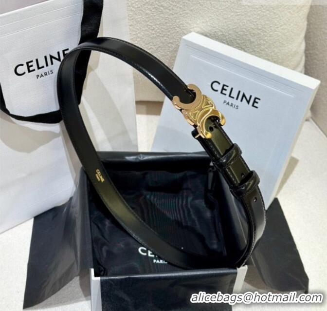 Cheap Celine Calfskin Leather Belt 2.5cm with Gold Triomphe Logo Buckle CE011001 Black 2025